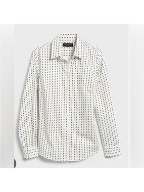 Banana Republic Cream Blouse with Black Dot Grid